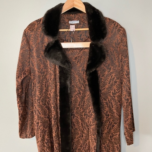 Moon Light USA Vintage 3 Piece Set Bohemian Fern Print Faux Fur Robe Top Skirt - Picture 3 of 16